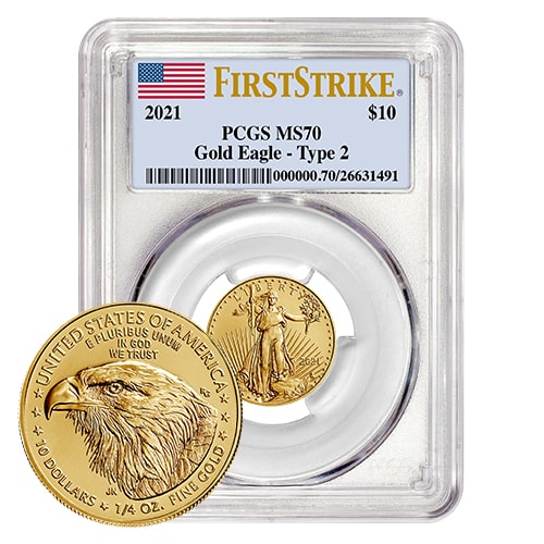 2021 1/4 oz PCGS MS-70 First Strike Type 2 American Gold Eagle Coin