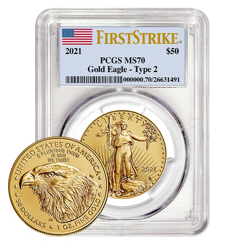 2021 1 oz PCGS MS-70 First Strike Type 2 American Gold Eagle Coin