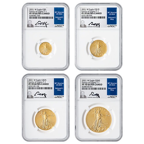 2021-W NGC PF-70 UCAM American Gold Eagle Type 1 4-Proof Coin Set - Edmond C. Moy Label