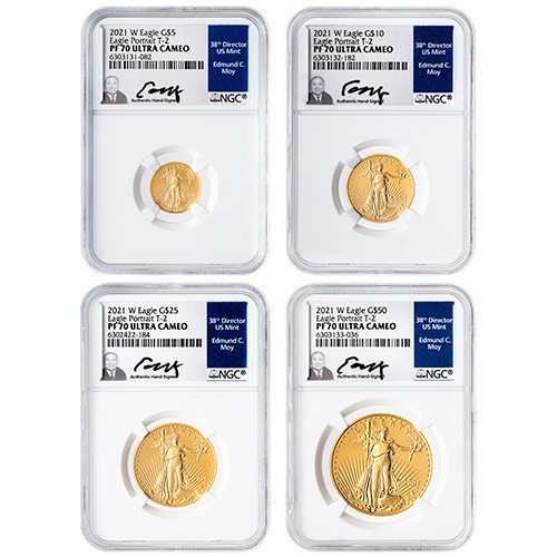 2021-W NGC PF-70 American Gold Eagle Type 2 4-Proof Coin Set - Edmond C. Moy Label