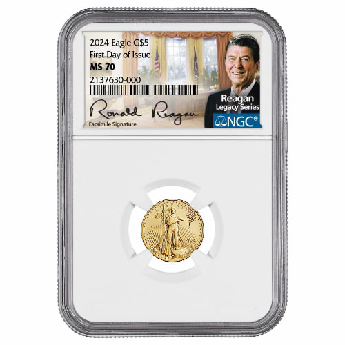 2024 NGC MS-70 First Day of Issue 1/10 oz American Eagle Gold Coin - Exclusive Reagan Label