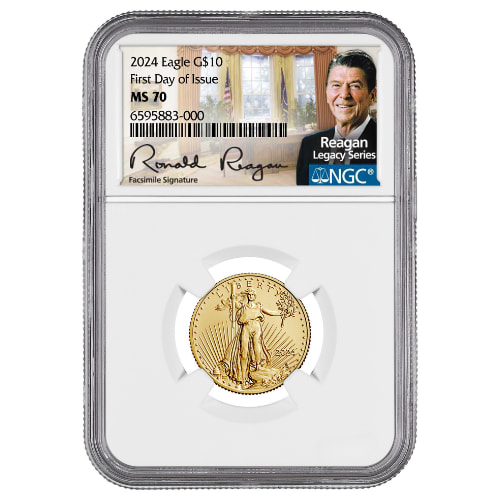 2024 NGC MS-70 First Day of Issue 1/4 oz American Eagle Gold Coin - Exclusive Reagan Label