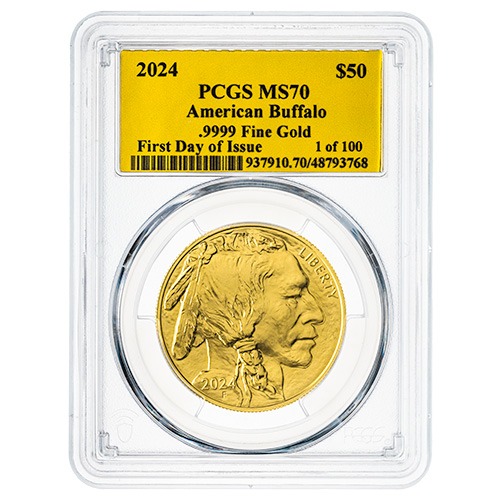2024 PCGS MS-70 First Day of Issue 1 oz American Gold Buffalo Coin - 1 of 100 Gold Foil Label