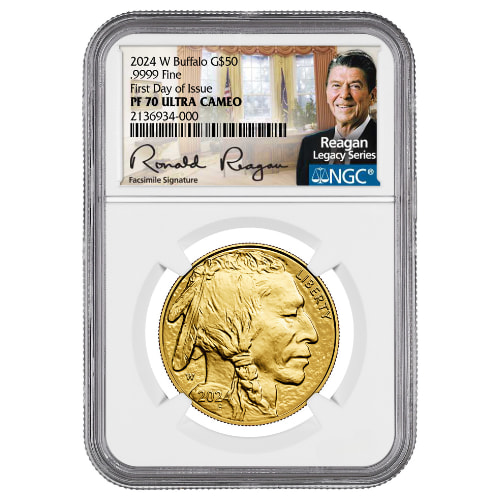 2024-W NGC PF-70 First Day of Issue 1 oz American Gold Buffalo Proof Coin - Exclusive Reagan Label