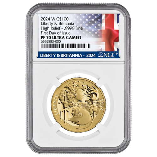 2024-W NGC PF-70 First Day of Issue 1 oz Liberty and Britannia Proof Gold Coin