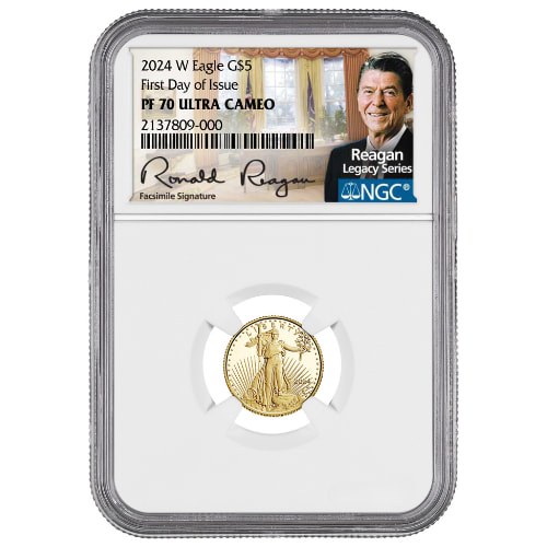 2024-W NGC PF-70 UC First Day of Issue 1/10 oz American Gold Eagle Proof Coin - Exclusive Reagan Label