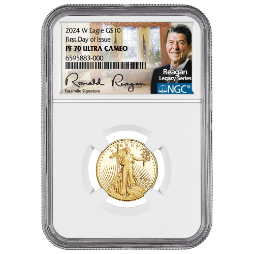 2024-W NGC PF-70 UC First Day of Issue 1/4 oz American Gold Eagle Proof Coin - Exclusive Ronald Reagan Label