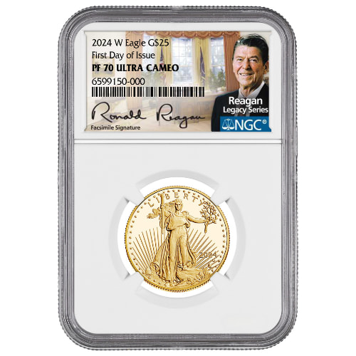 2024-W NGC PF-70 UC First Day of Issue 1/2 oz Proof Gold Eagle - Exclusive Ronald Reagan Label
