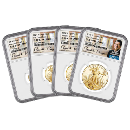 2024-W NGC PF-70 First Day of Issue American Gold Eagle Proof 4-Coin Set - Exclusive Reagan Label