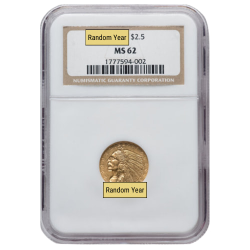 NGC MS-62 $2.50 Indian Quarter Eagle Gold Coin - Random Year