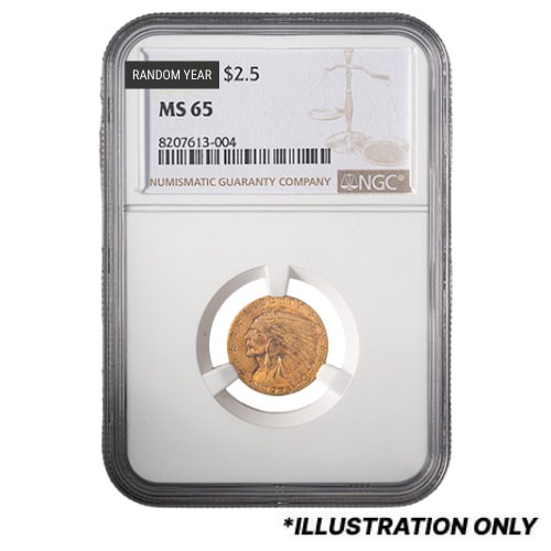 NGC MS-65 $2.50 Indian Head Quarter Eagle Gold Coin - Random Year