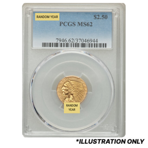 PCGS MS-62 $2.50 Indian Quarter Eagle Gold Coin - Random Year
