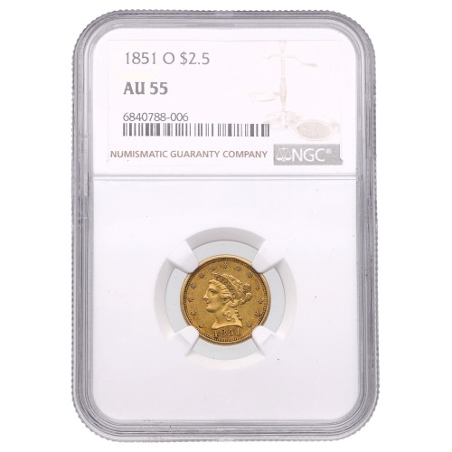 1851-O NGC AU-55 US $2.50 Liberty Quarter Eagle Gold Coin