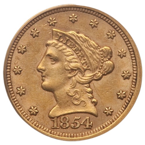 1854 $2.50 Liberty Quarter Eagle Gold Coin - AU