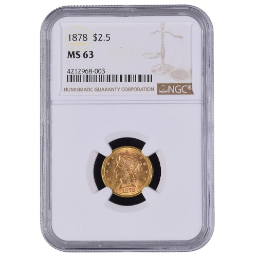 1878 NGC MS-63 $2.50 Liberty Quarter Eagle Gold Coin
