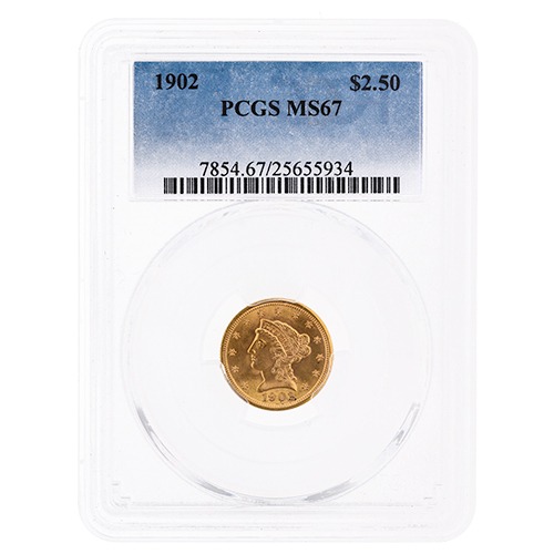 1902 PCGS MS-67 $2.50 Liberty Quarter Eagle Gold Coin