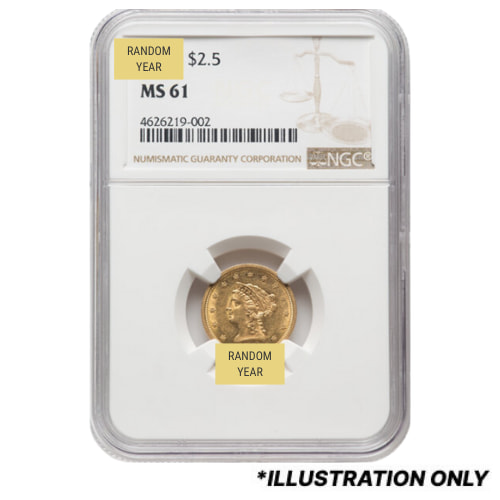 NGC MS-61 $2.50 Liberty Quarter Eagle Gold Coin - Random Year