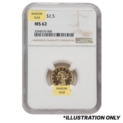 NGC MS-62 $2.50 Liberty Quarter Eagle Gold Coin - Random Year