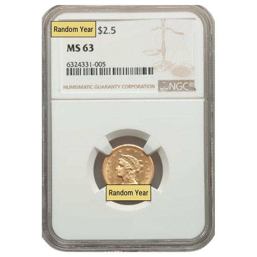 NGC MS-63 $2.50 Liberty Quarter Eagle Gold Coin - Random Year