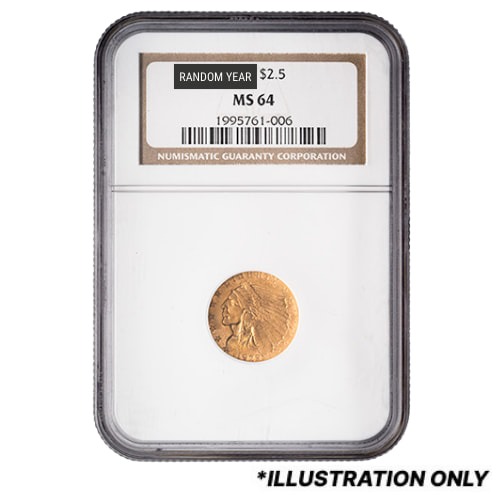 NGC MS-64 $2.50 Indian Quarter Eagle Gold Coin - Random Year