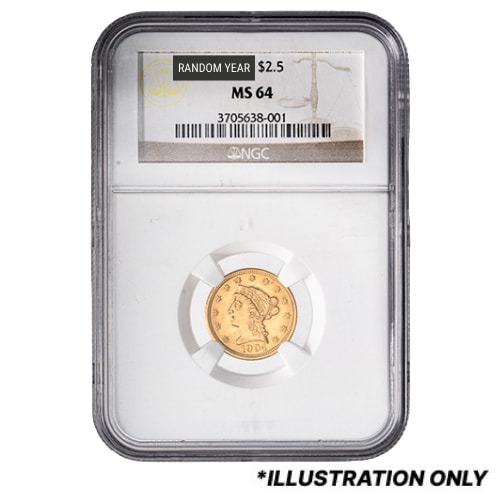 NGC MS-64 $2.50 Liberty Quarter Eagle Gold Coin - Random Year