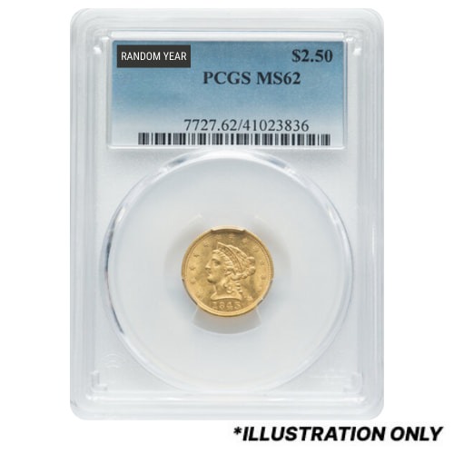 PCGS MS-62 $2.50 Liberty Quarter Eagle Gold Coin - Random Year
