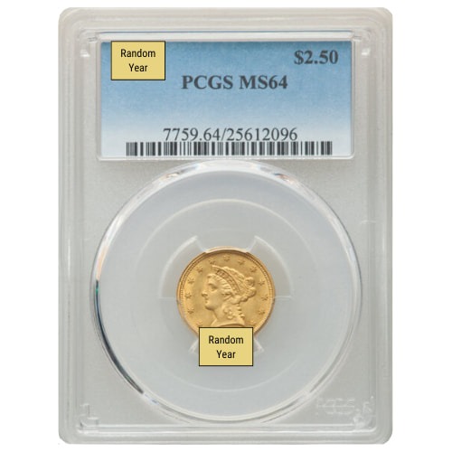 PCGS MS-64 $2.50 Liberty Quarter Eagle Gold Coin - Random Year