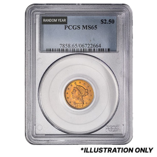 PCGS MS-65 $2.50 Liberty Quarter Eagle Gold Coin - Random Year