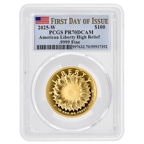 2025-W PCGS PR-70 First Day of Issue 1 oz American Liberty - Sunflower High Relief Gold Coin