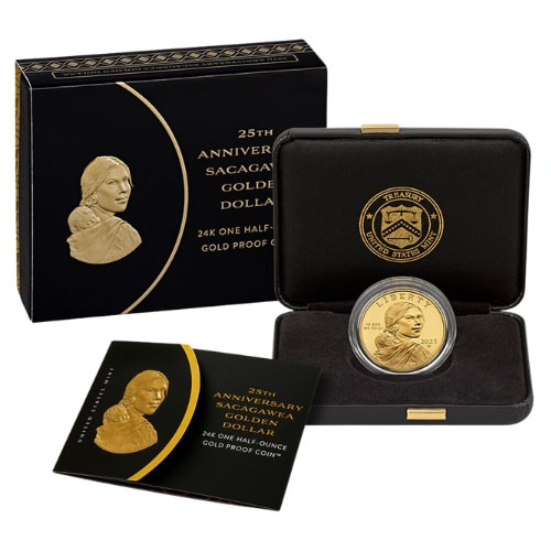 2025-W 1/2 oz 25th Anniversary Sacagawea Dollar 24k Proof Gold Coin