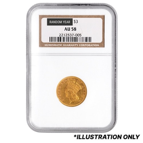 NGC/PCGS AU-58 $3 Indian Princess Gold Coin - Random Year