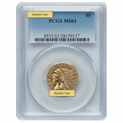 PCGS MS-61 $5 Indian Half Eagle Gold Coin - Random Year