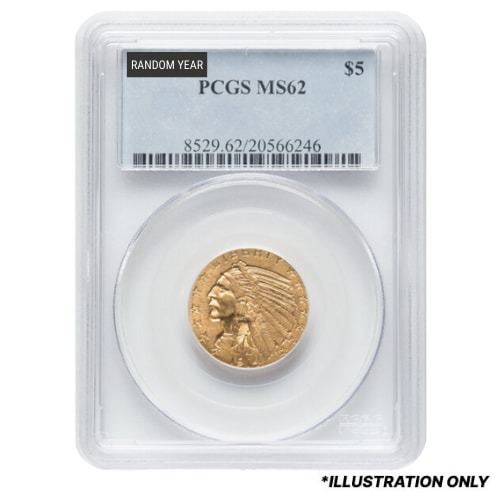PCGS MS-62 $5 Indian Half Eagle Gold Coin - Random Year
