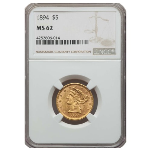 1894 NGC MS-62 $5 Liberty Half Eagle Gold Coin