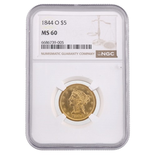 1844-O NGC MS-60 $5 Liberty Half Eagle Gold Coin