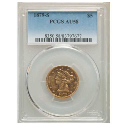 1879-S PCGS AU-58 $5 Liberty Half Eagle Gold Coin