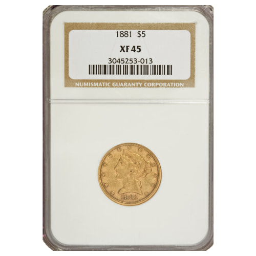 1881 NGC XF-45 $5 Liberty Head Gold Half Eagle Coin