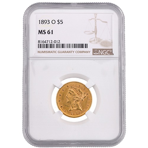 1893-O NGC MS-61 $5 Liberty Half Eagle Gold Coin