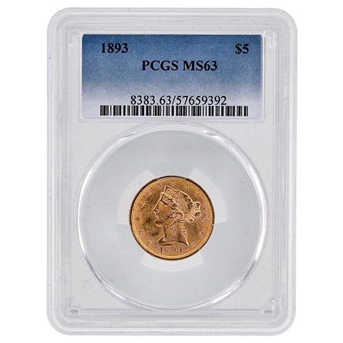 1893 PCGS MS-63 $5 Liberty Half Eagle Gold Coin