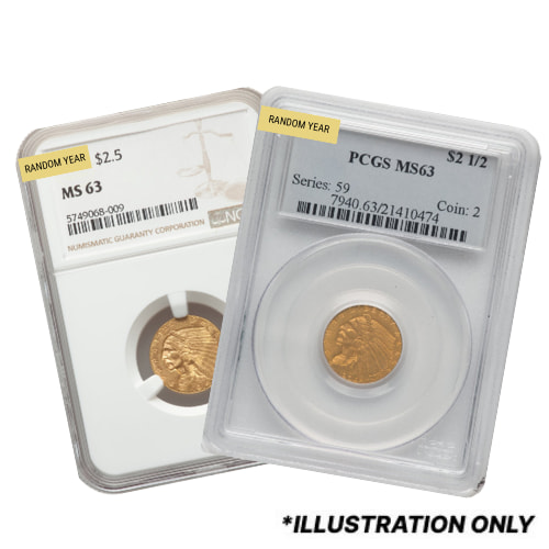 NGC/PCGS MS-63 $2.50 Indian Head Quarter Eagle Gold Coin - Random Year