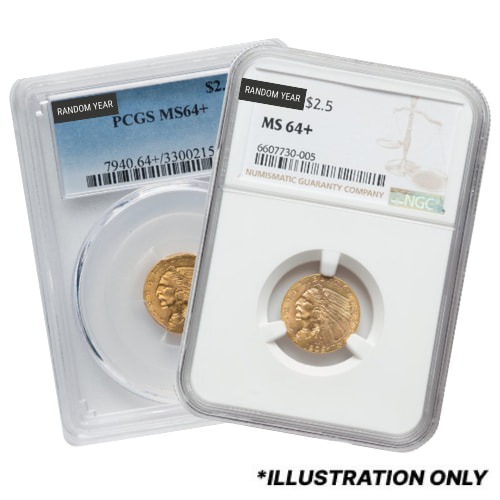 NGC/PCGS MS-64+ $2.50 Indian Head Quarter Eagle Gold Coin - Random Year