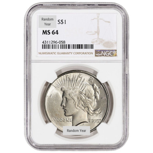 1922-1935 NGC MS-64 Peace Silver Dollar - Random Year