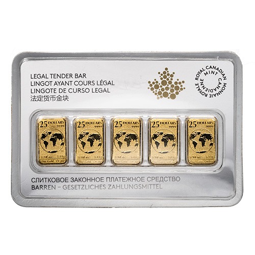 $25 1/10 oz Royal Canadian Mint Gold 5-Bar Set (In Assay) - Random Year