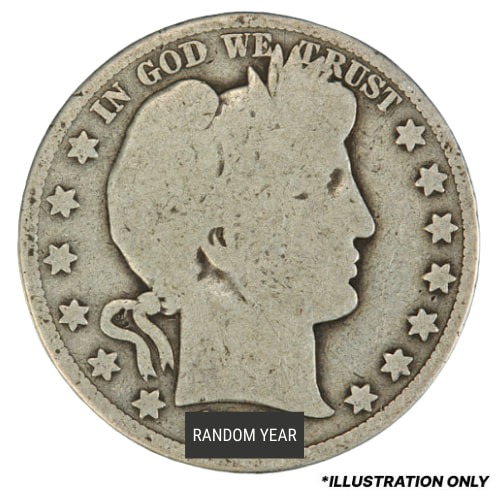 90% Silver Barber Half Dollar Coin (Avg Circ)