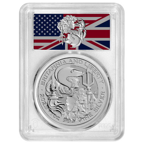 2025 PCGS MS-69 First Day of Issue 1 oz British Silver Britannia and Liberty Coin - Exclusive Label