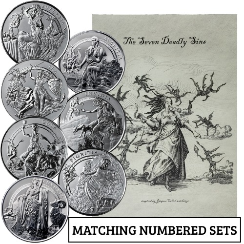 Seven Deadly Sins 5 oz Silver Reverse Proof 7-Piece Complete Set - The Awakening Series