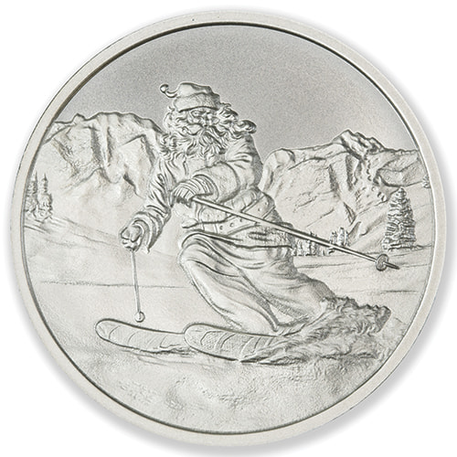 1.5 oz Skiing Santa Silver Round