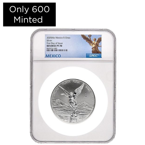 2025 NGC PF-70 First Day of Issue 5 oz Mexican Silver Libertad Reverse Proof Coin
