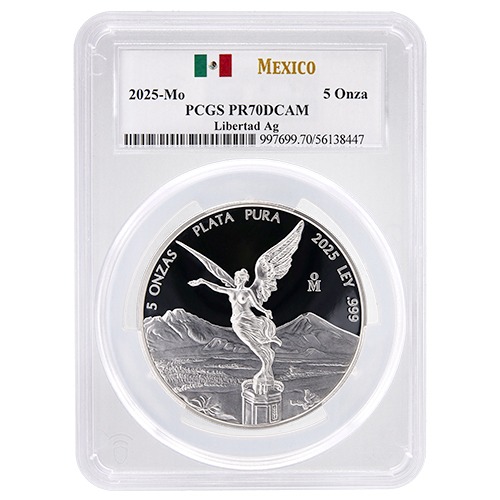 2025 PCGS PR-70 5 oz Mexican Silver Libertad Proof Coin