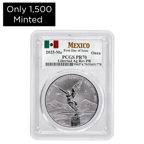 2025 PCGS PR-70 First Day of Issue 1 oz Mexican Silver Libertad Reverse Proof Coin